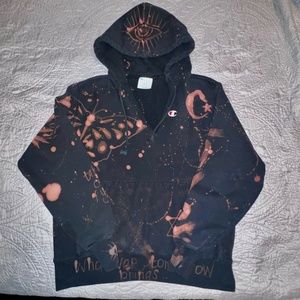 Champion Black Hoodie - Custom Bleach Art - Size Large